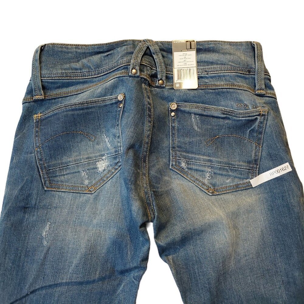 Retro Vintage G-Star Raw Lynn Skinny Eslow Destroyed Denim Blue Jeans Sz 25 NWT - Picture 10 of 11